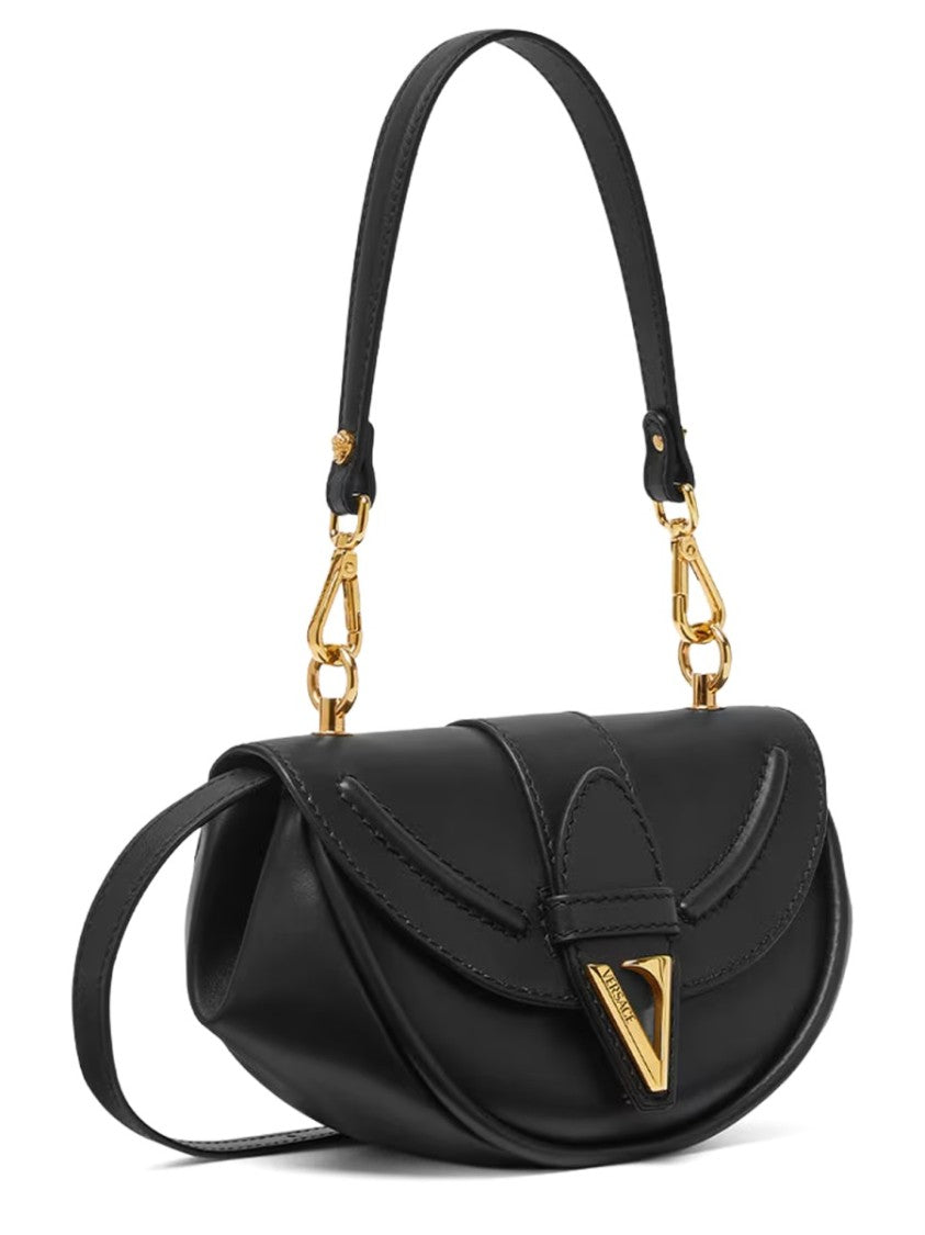 Versace Black Crescent Calf Leather Shoulder Bag