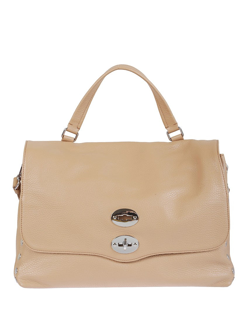 Zanellato Brown Cantucci Calfskin Shoulder Bag With Twist Lock Closure