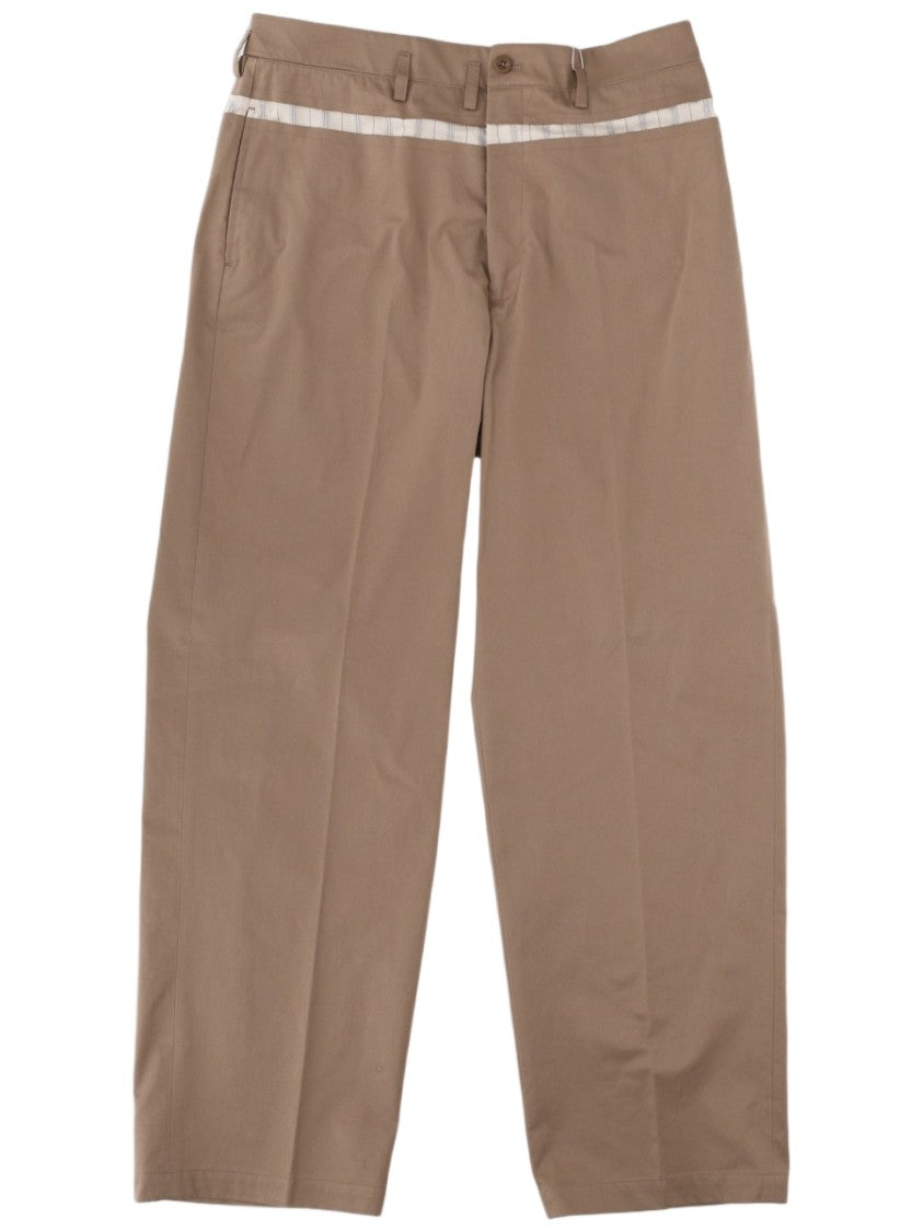 Maison Margiela Brown Wide-Leg Cotton Pants With Relaxed Fit And Horizontal Stripe