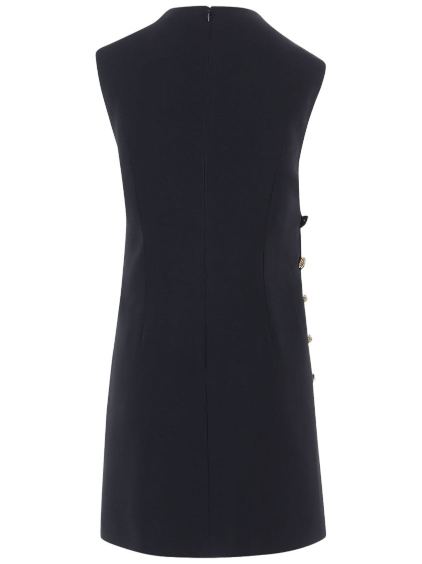 Versace Black Sleeveless Gold Button Stretch Viscose Mini Dress