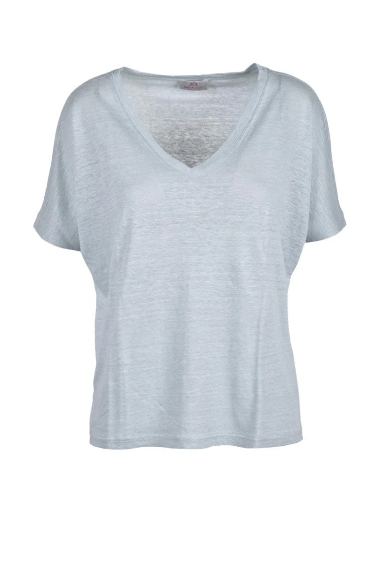 Ambrosio Aqua Green V-Neck Linen T-Shirt