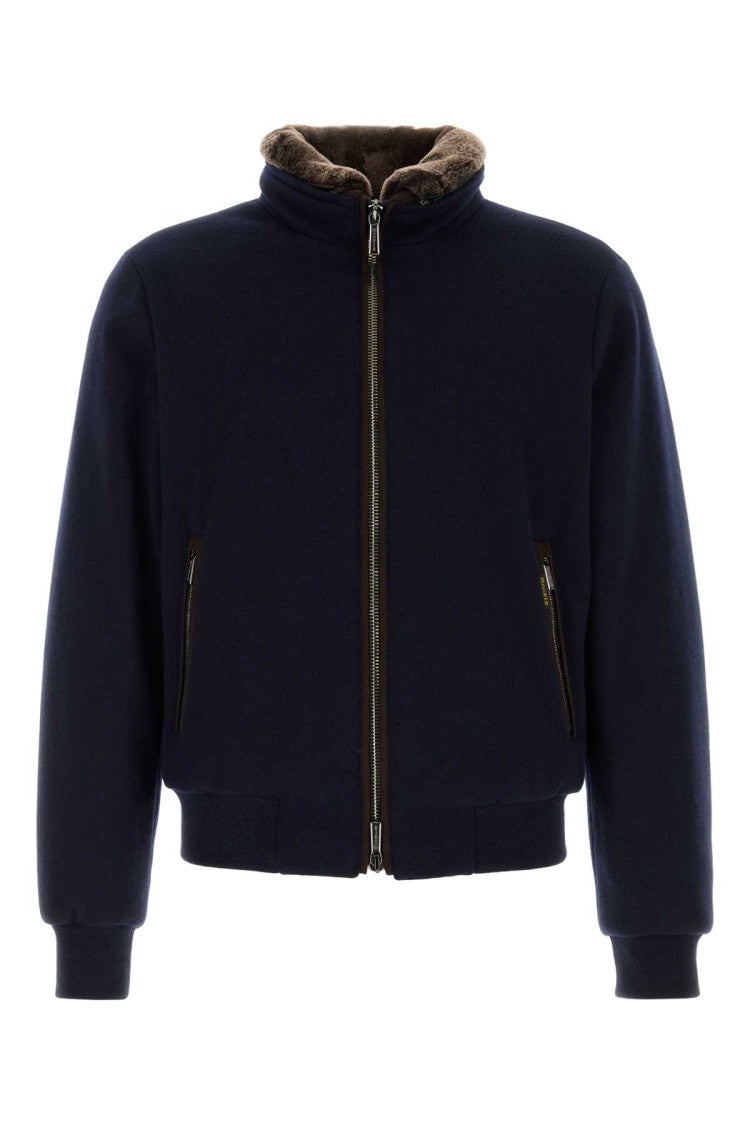 Moorer Navy Blue Wool Blend Bellati Down Jacket