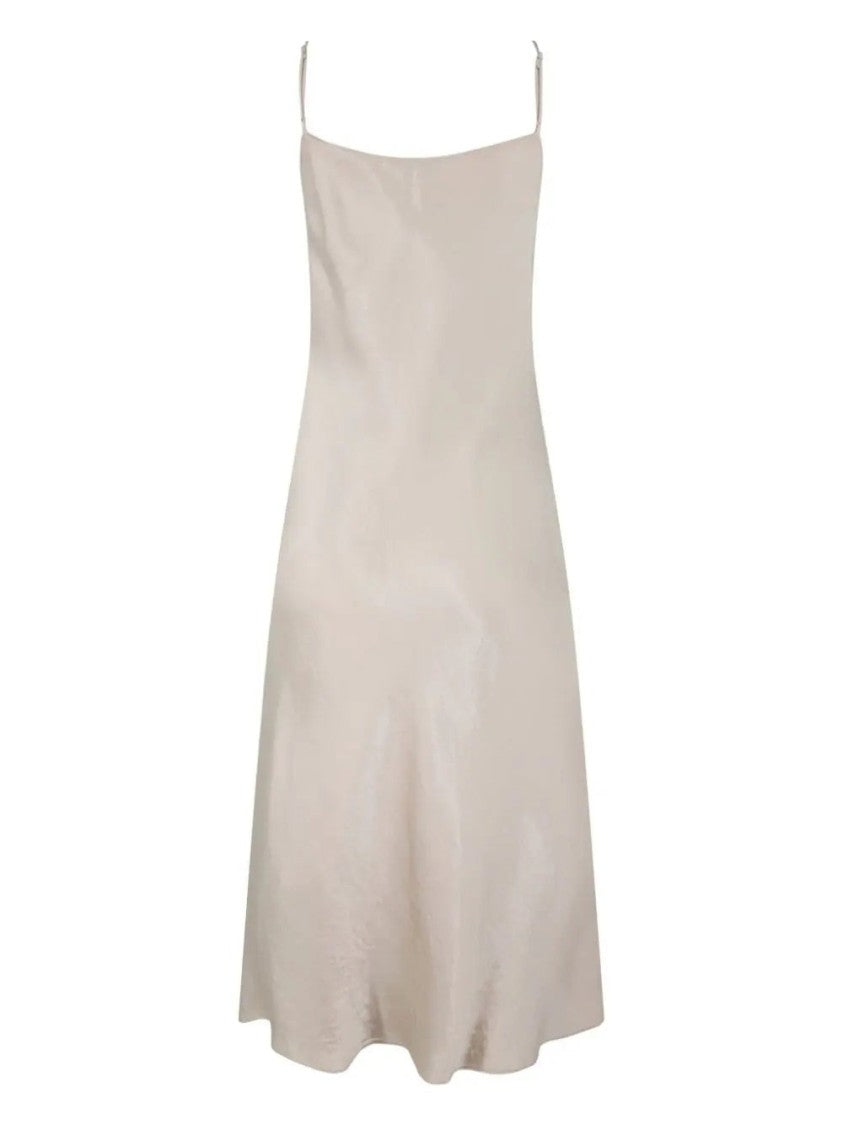Vince Sleek Maxi Slip Dress With Minimalist Design In Soft Beige