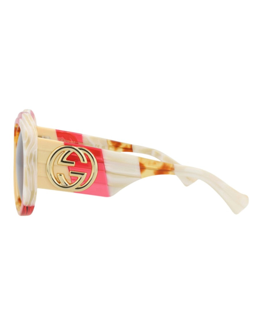 Gucci Round-Frame Sunglasses In Recycled Acetate With Gold Accent