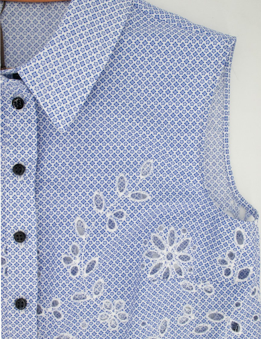 Ermanno Scervino Floral Embroidered Sleeveless Shirt With Scalloped Hem