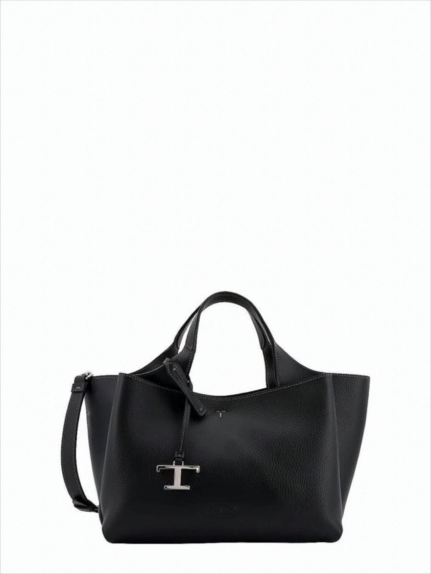 Tod's Textured Calf Leather Tote Bag With Metallic Charm