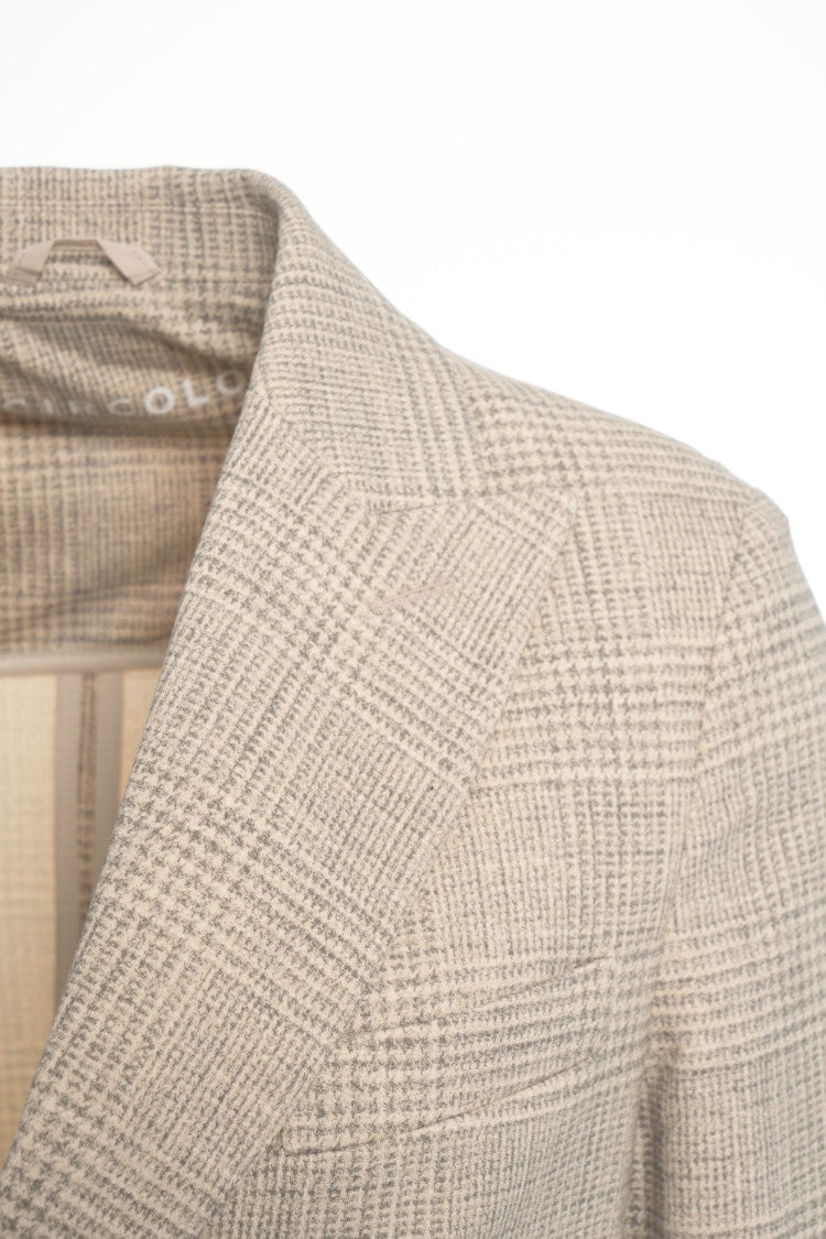 Circolo 1901 Beige Double-Breasted Glencheck Blazer With Textured Finish