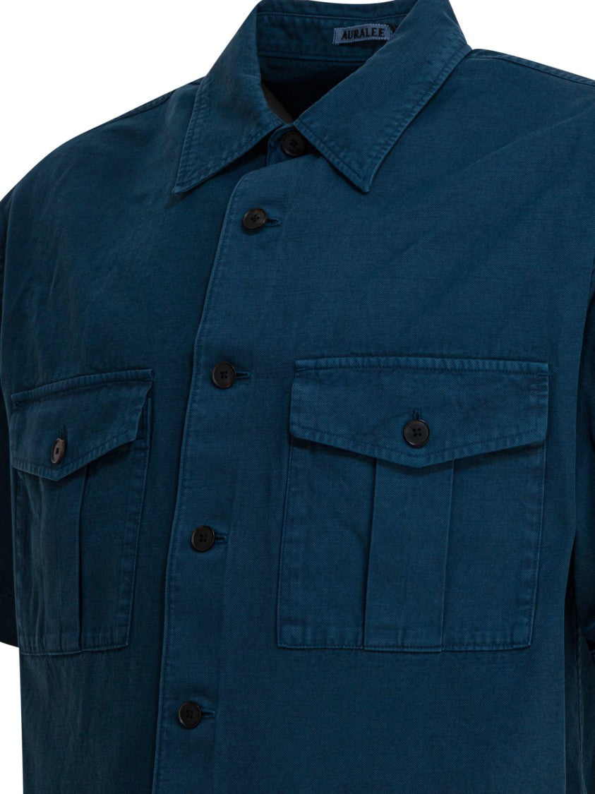 Auralee Compact Cotton Shirt With Cargo Pockets