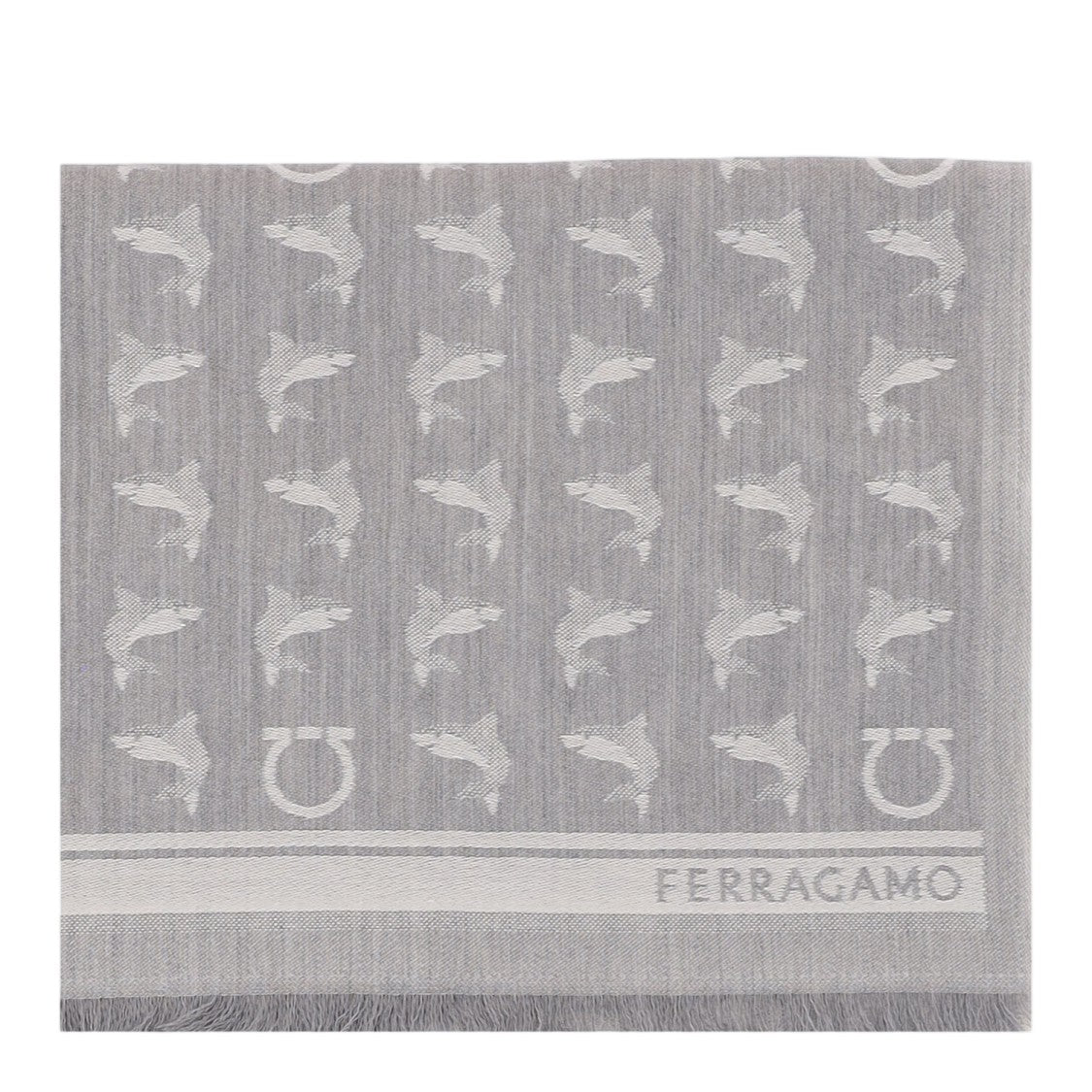 Salvatore Ferragamo Wool Scarf With Subtle Motifs And Fringed Edges