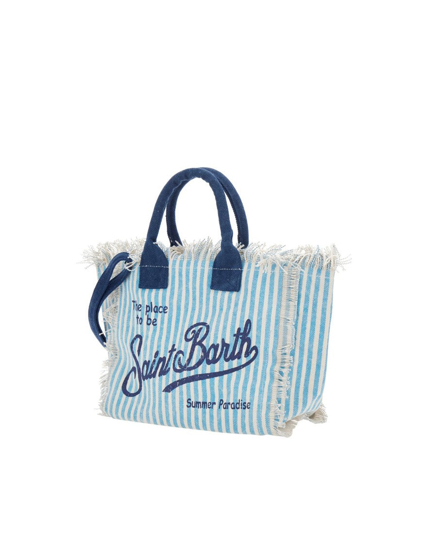 Mc2 Saint Barth Medium Tote Bag In Striped Cotton Canvas With Detachable Strap