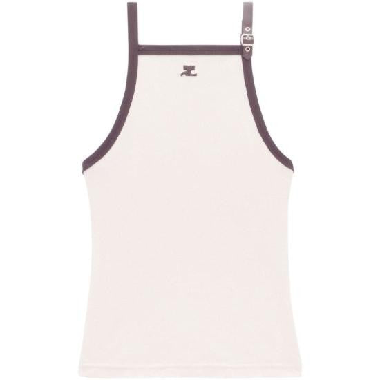 Courrèges Sleeveless White Top With Contrasting Trim