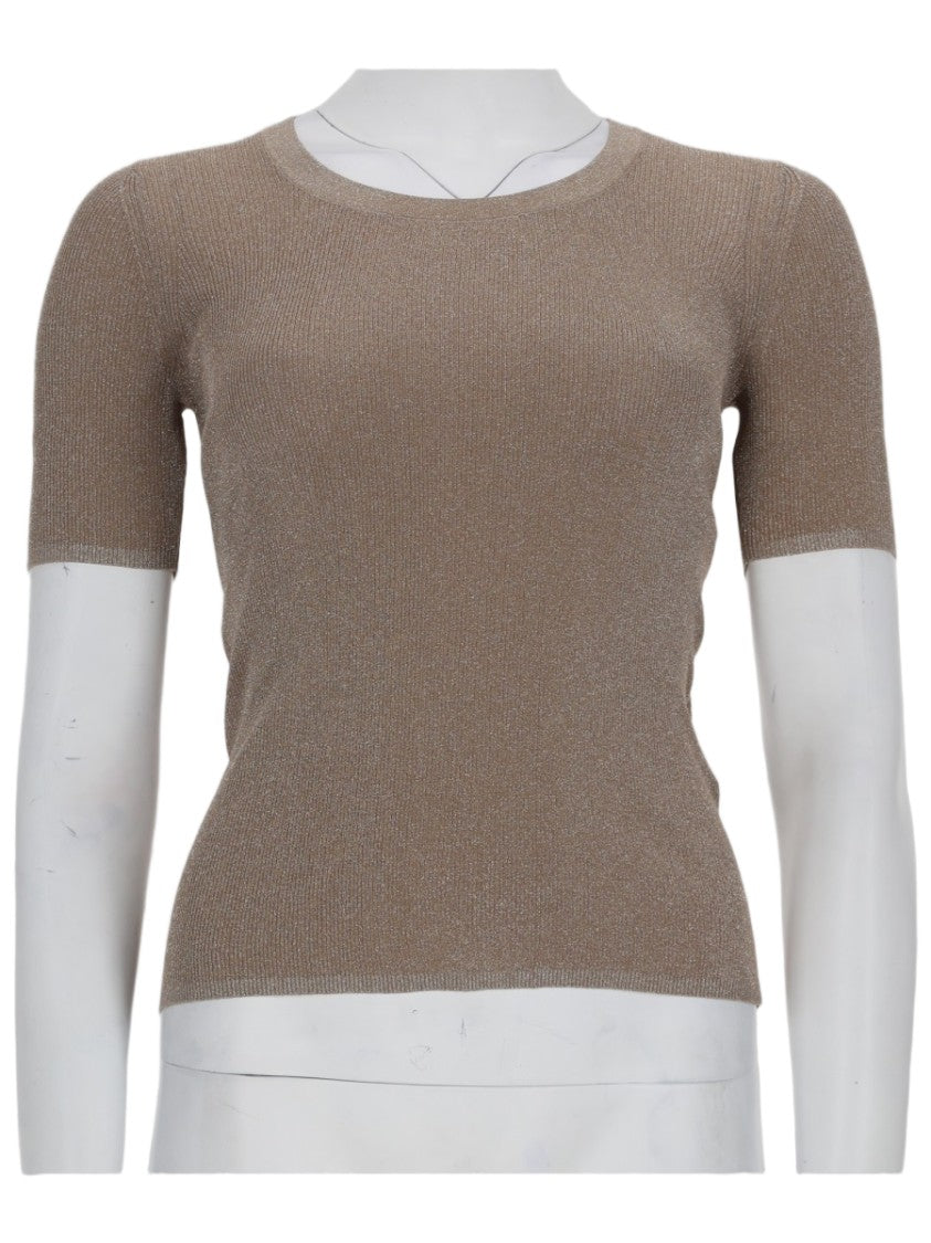 Max Mara Sequoia Metallic Fitted Short-Sleeve Top