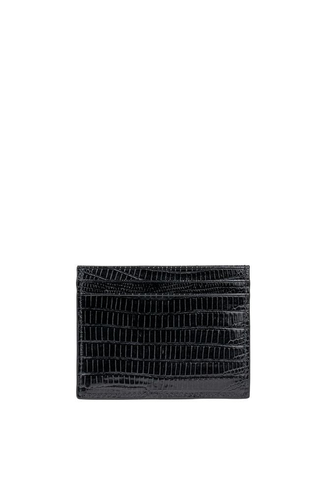 Christian Louboutin Lizard-Effect Embossed Black Patent Leather Card Holder