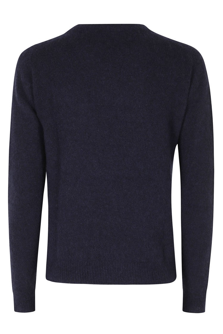 Roberto Collina Navy Blue Knit Sweater With Ribbed Edges