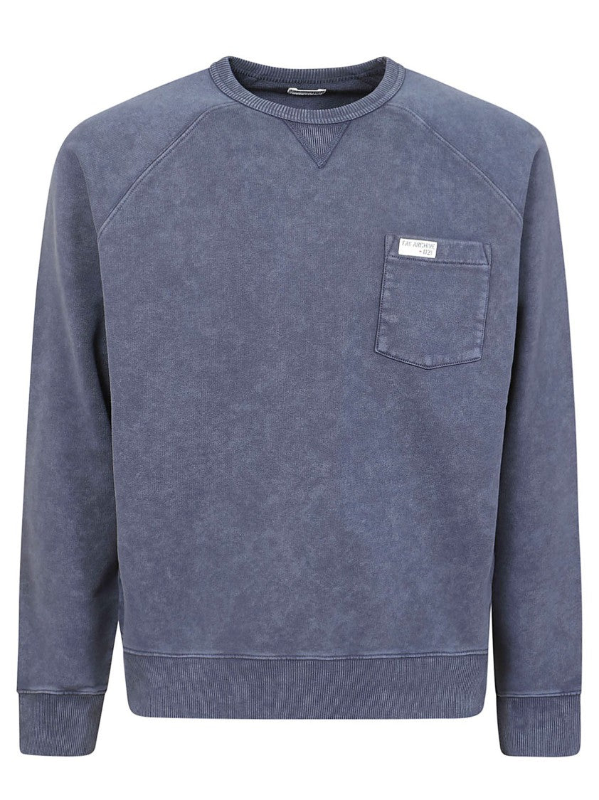 Fay Vintage Wash Crew Neck Sweatshirt With Chest Pocket