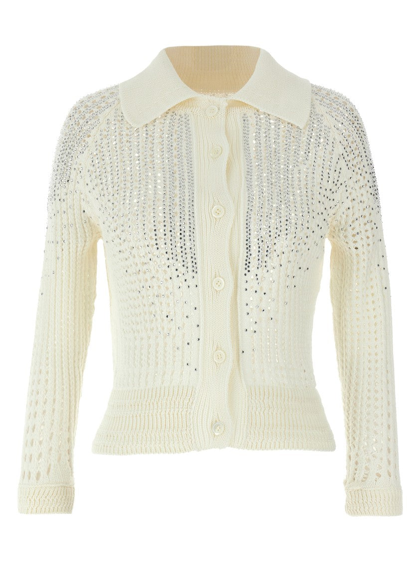 Ermanno Scervino Cropped Openwork Cardigan With Rhinestone Appliqué