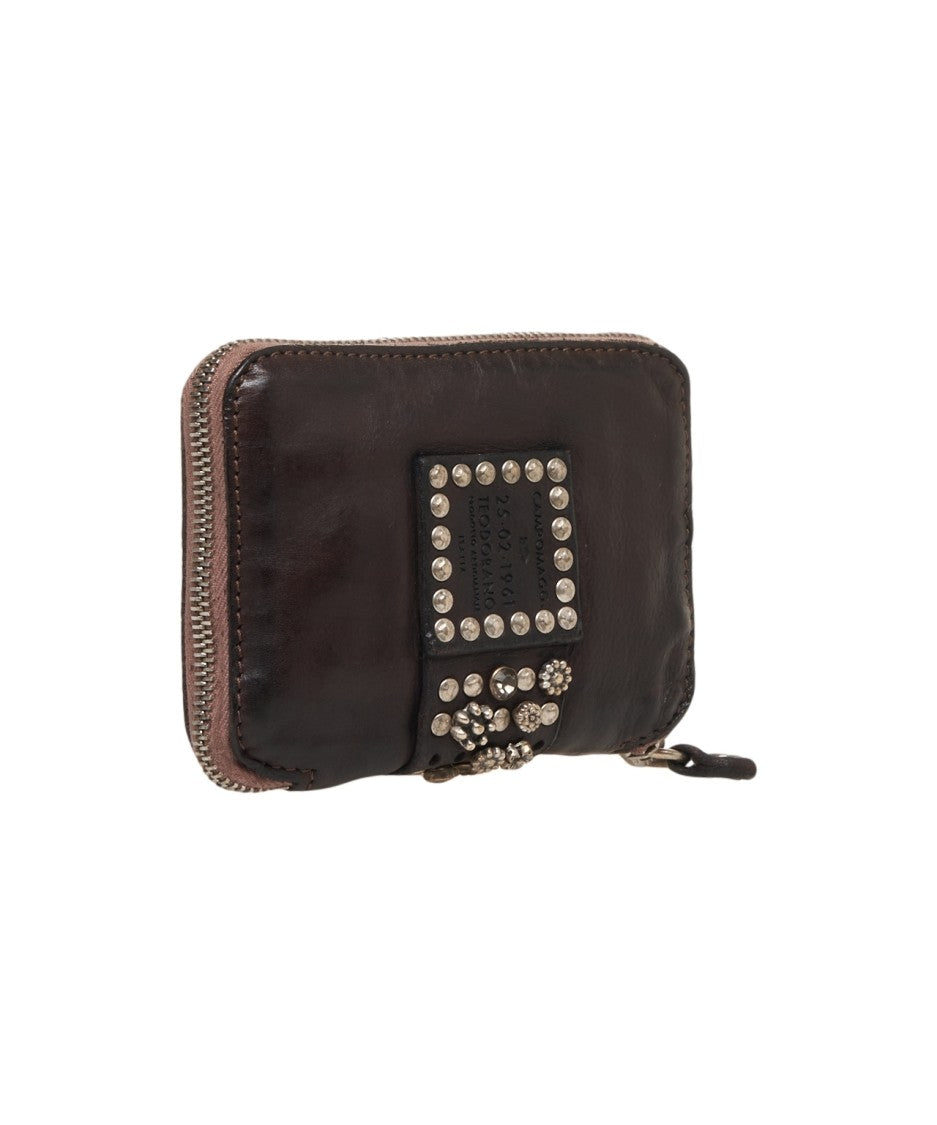 Campomaggi Compact Leather Wallet With Stud And Rhinestone Accents