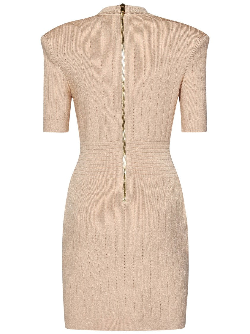 Balmain Pink Ribbed Knit Mini Dress