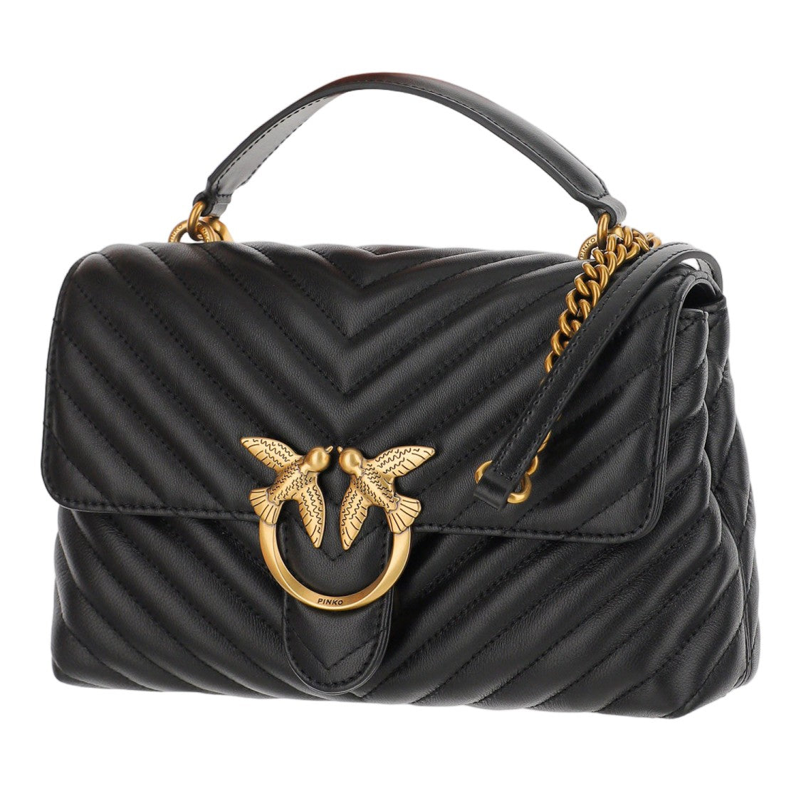 Pinko Chevron-Pattern Nappa Leather Shoulder Bag With Antique Gold Buckle