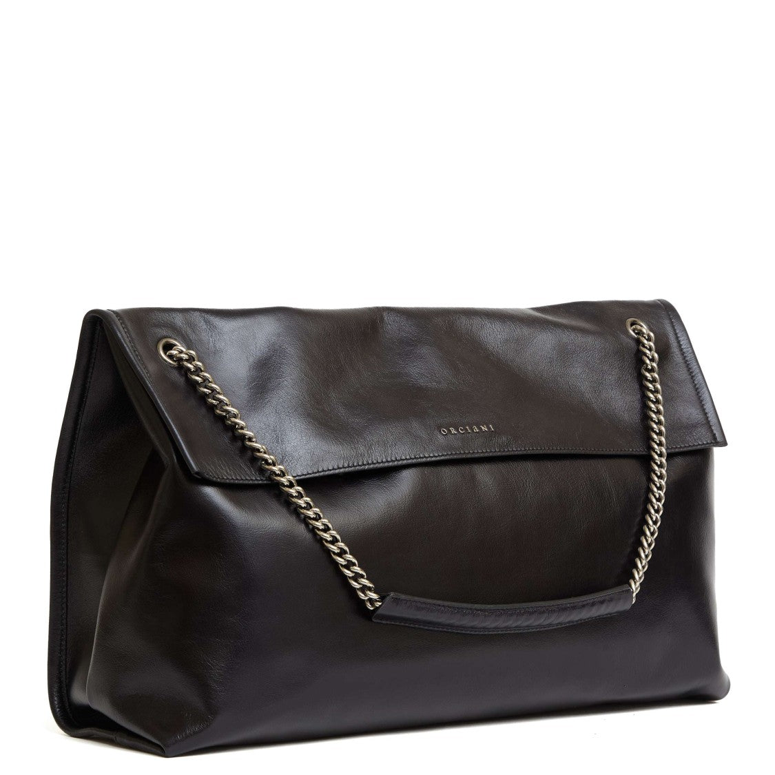 Orciani Gotham Nero Leather Handbag With Chain