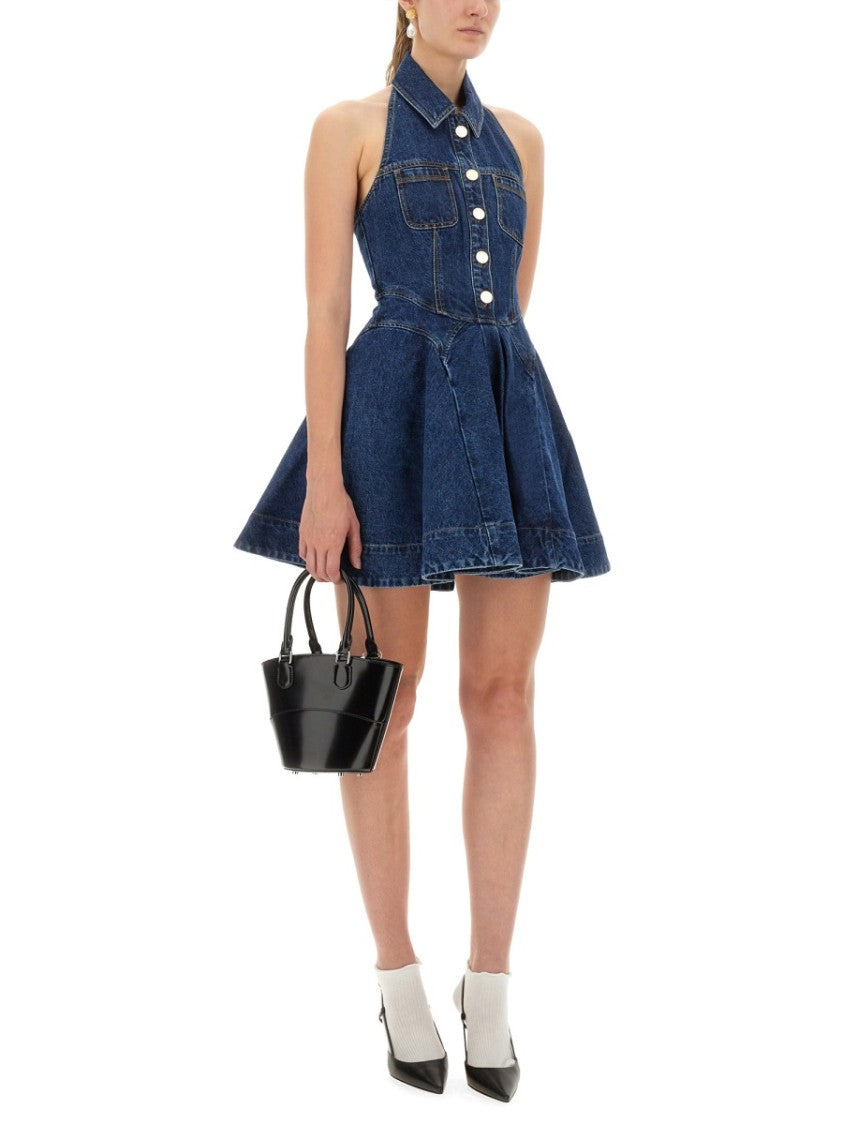 Self-Portrait Denim Flared Mini Dress