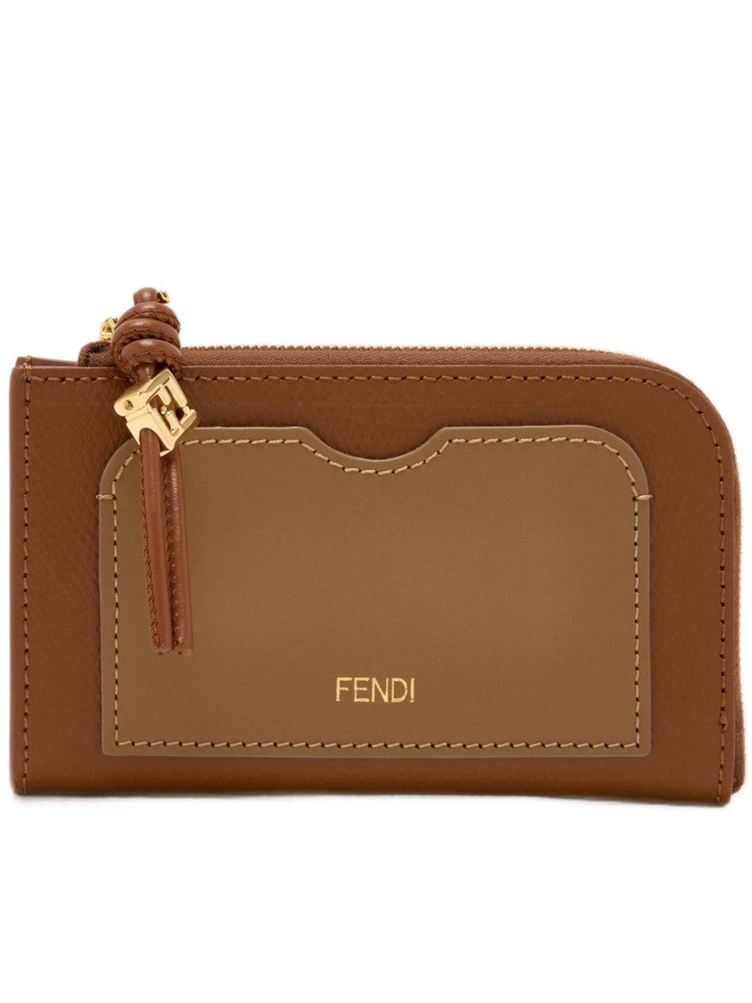 Fendi Rectangular Brown Card Case Pouch With Keyring Attachment