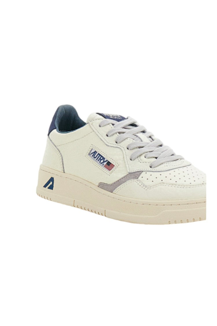 Autry White Blue Medalist Low Leather Nubuck Sneakers