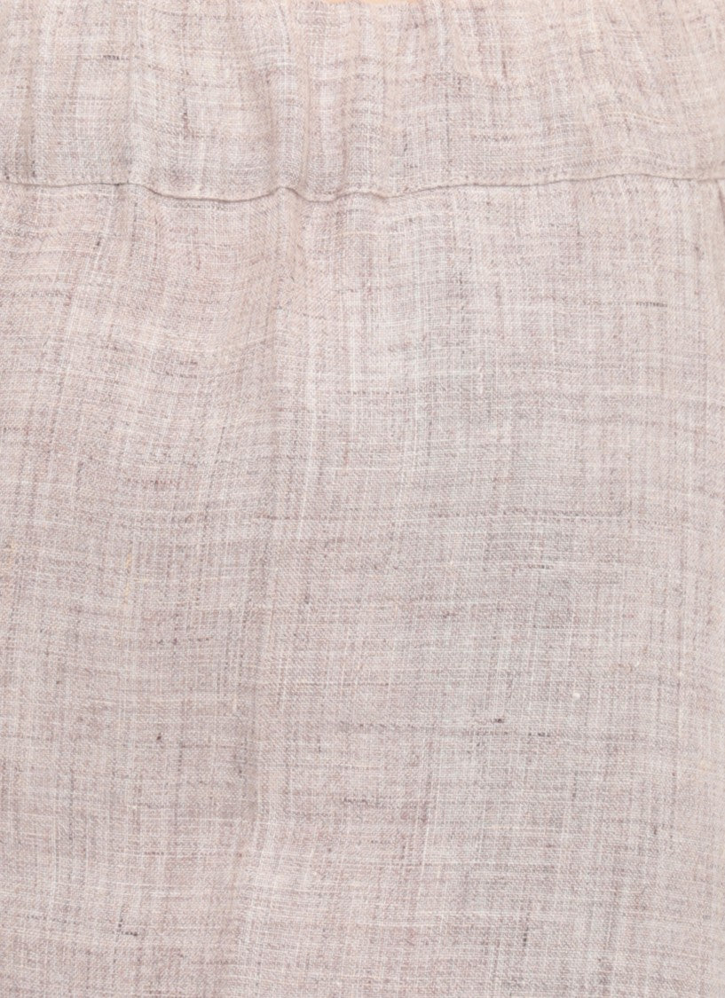 D. Exterior Brown Elastic Waist Linen Shorts