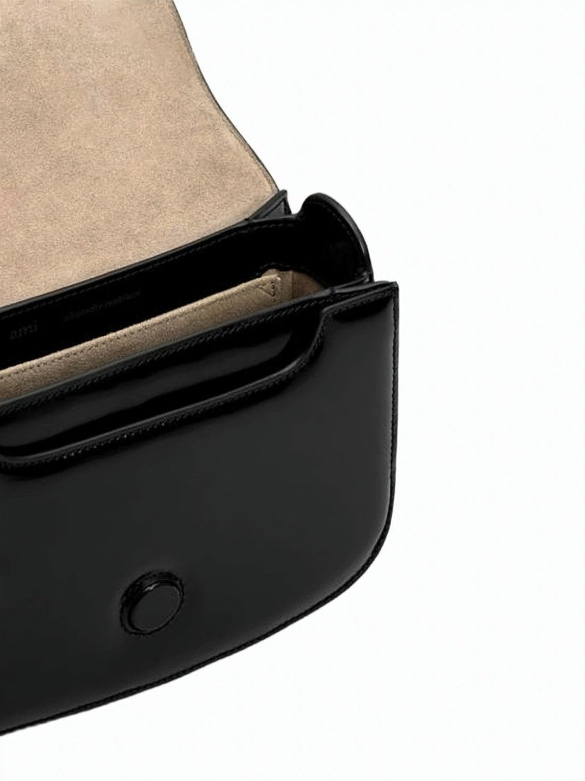 Ami Paris Glazed Calfskin Leather Crossbody Bag With Heart Logo
