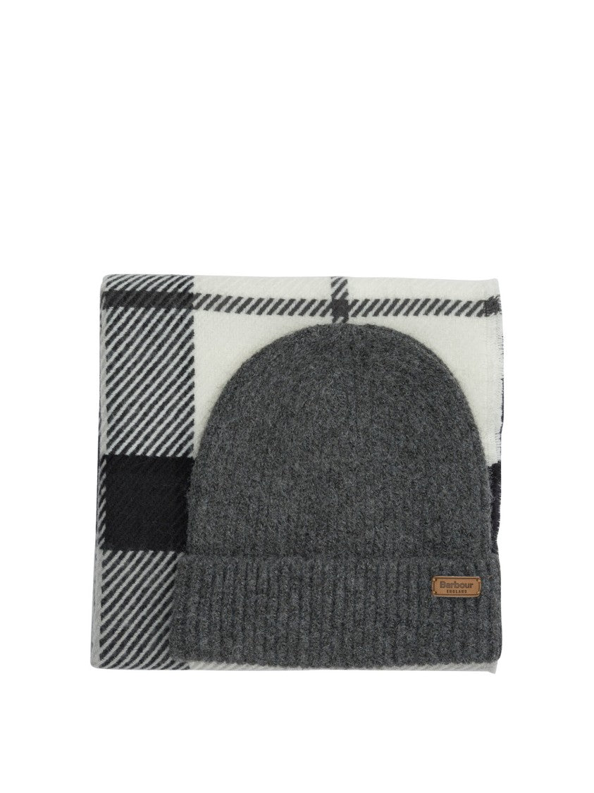 Barbour Shaved Knit Beanie And Fringed Scarf Set