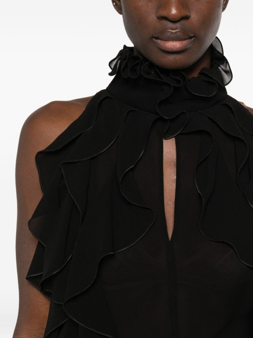 Alexander Mcqueen Silk Ruffled Sleeveless Top With Cascading Layers