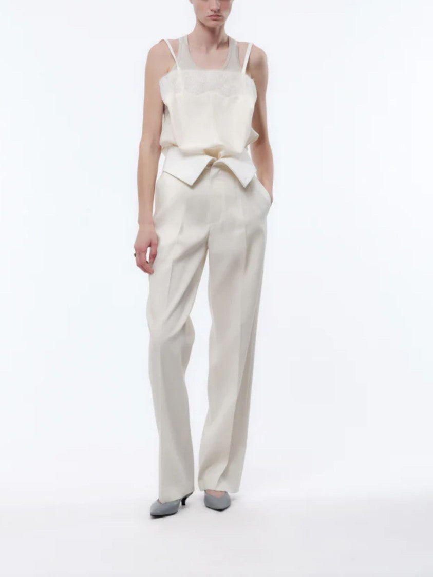 Carven White Chantilly Lace Silk Tank Top
