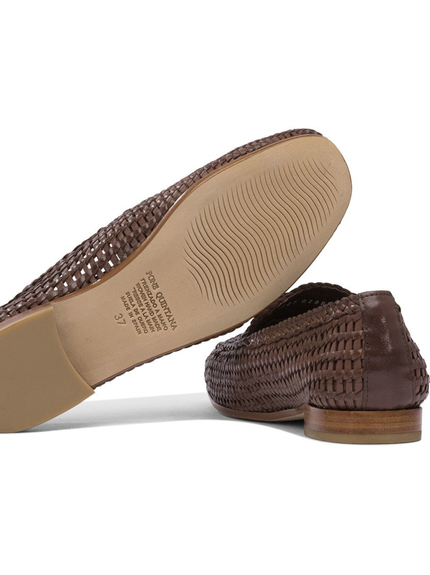 Pons Quintana Woven Design Brown Loafers With Low Heel Comfort