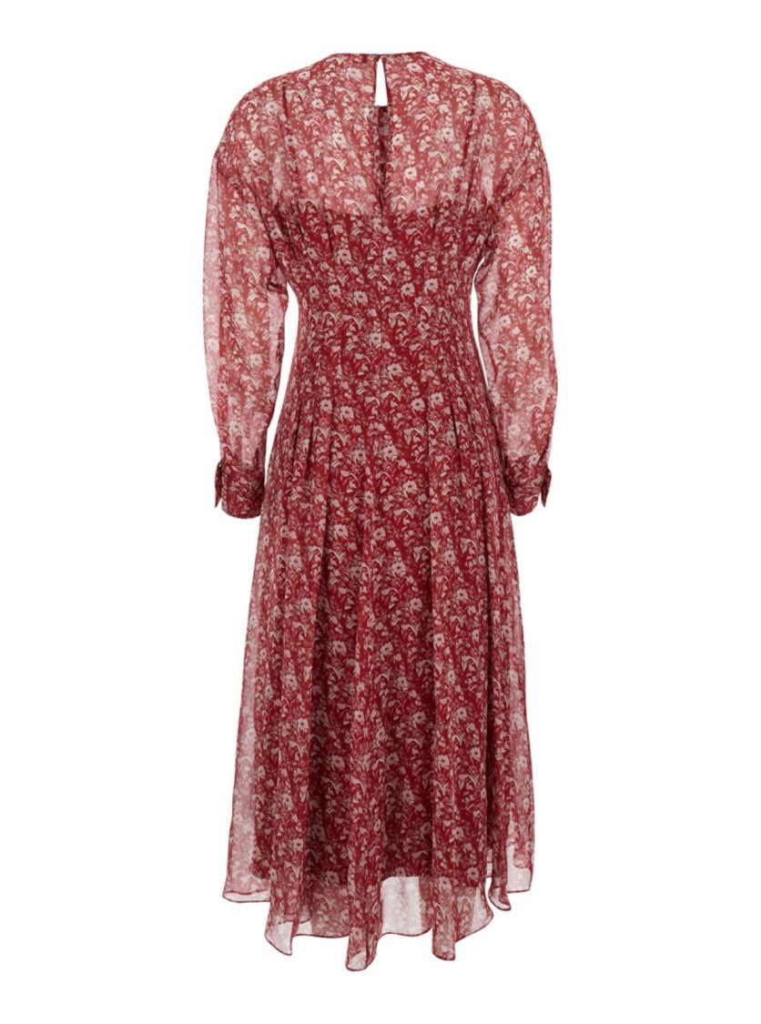 Max Mara Floral Midi Dress With Sheer Sleeves
