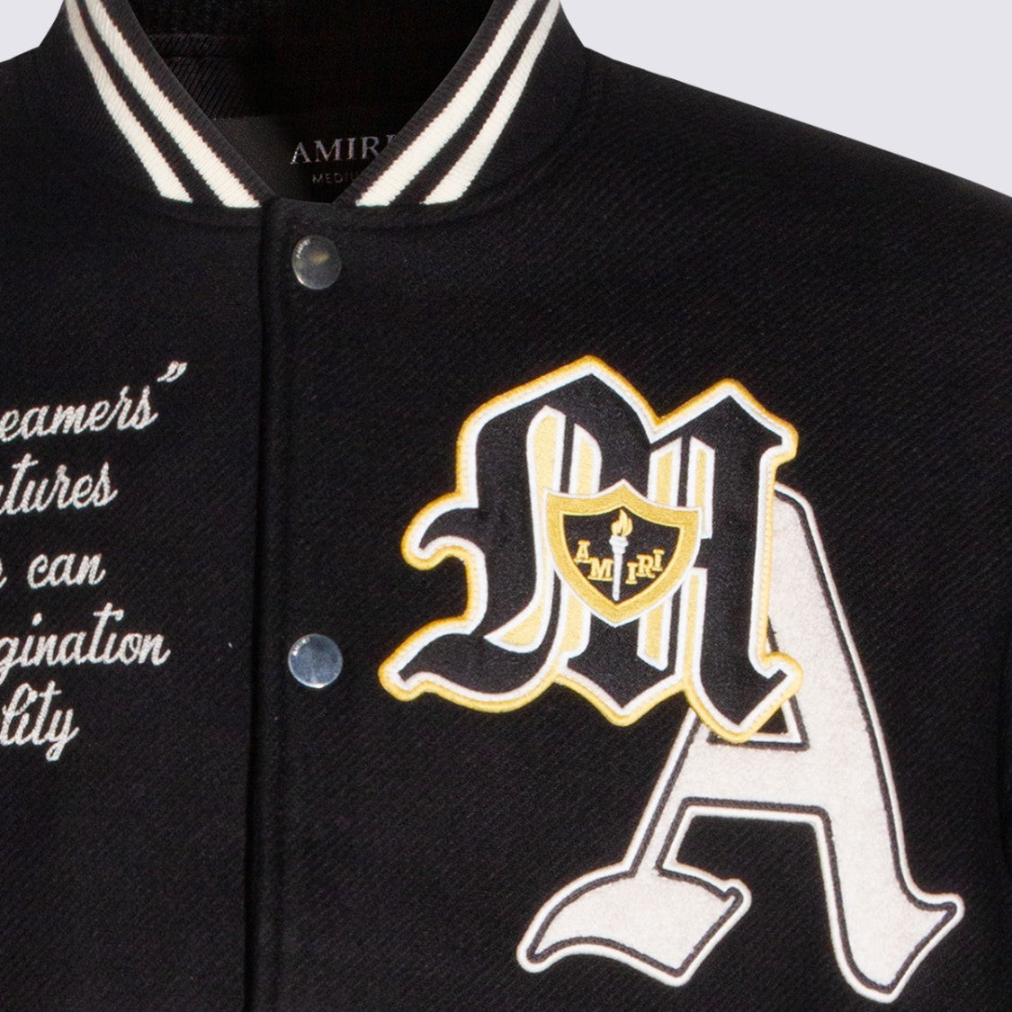 Amiri Varsity-Inspired Black Wool Jacket With Leather Sleeves