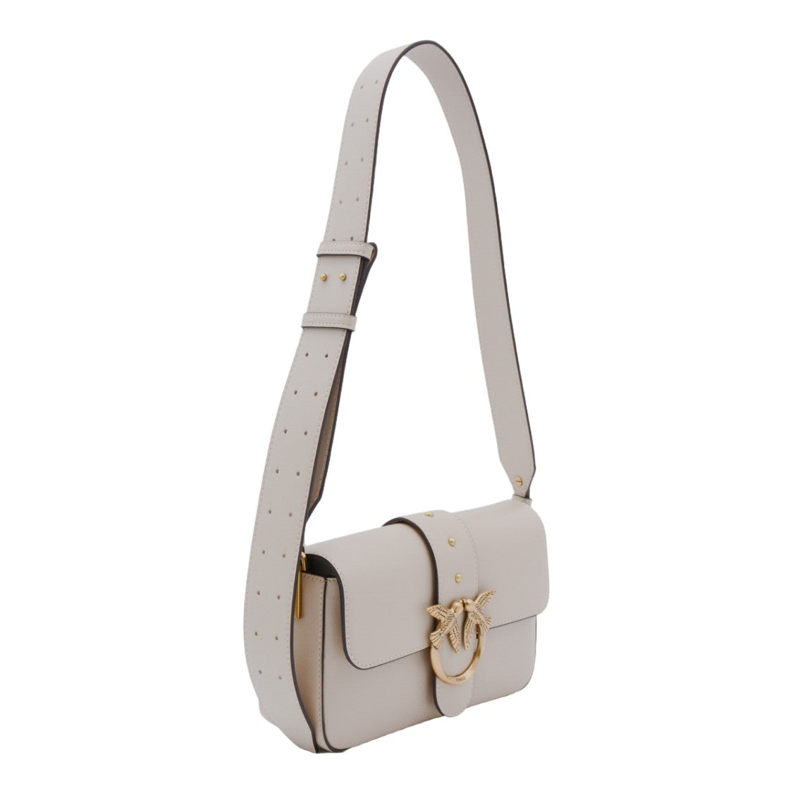 Pinko Structured Beige Shoulder Bag With Gold-Tone Clasp