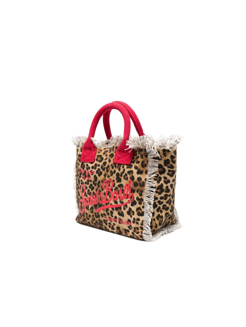 Mc2 Saint Barth Leopard Print Tote Bag With Fringed Edges