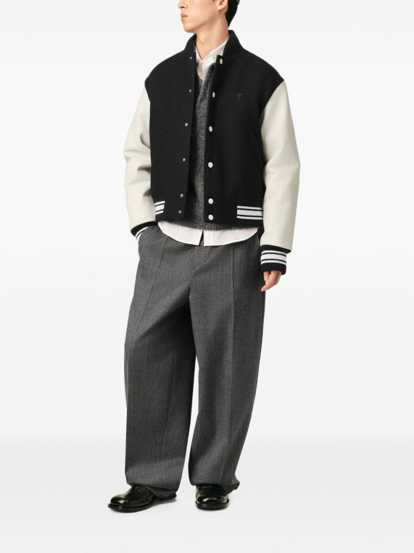 Ami Paris Varsity Style Black Jacket With Contrasting Sleeves