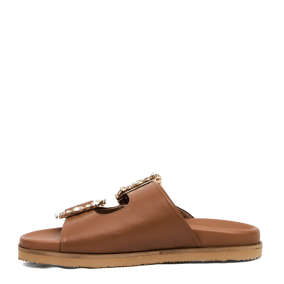 Paola Fiorenza Leather Slipper Buckles Rhinestones