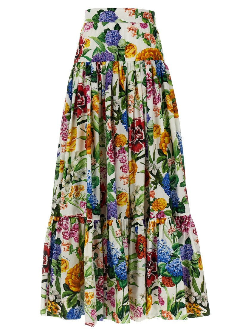Dolce & Gabbana Flounced Maxi Skirt With Vibrant Floral Print