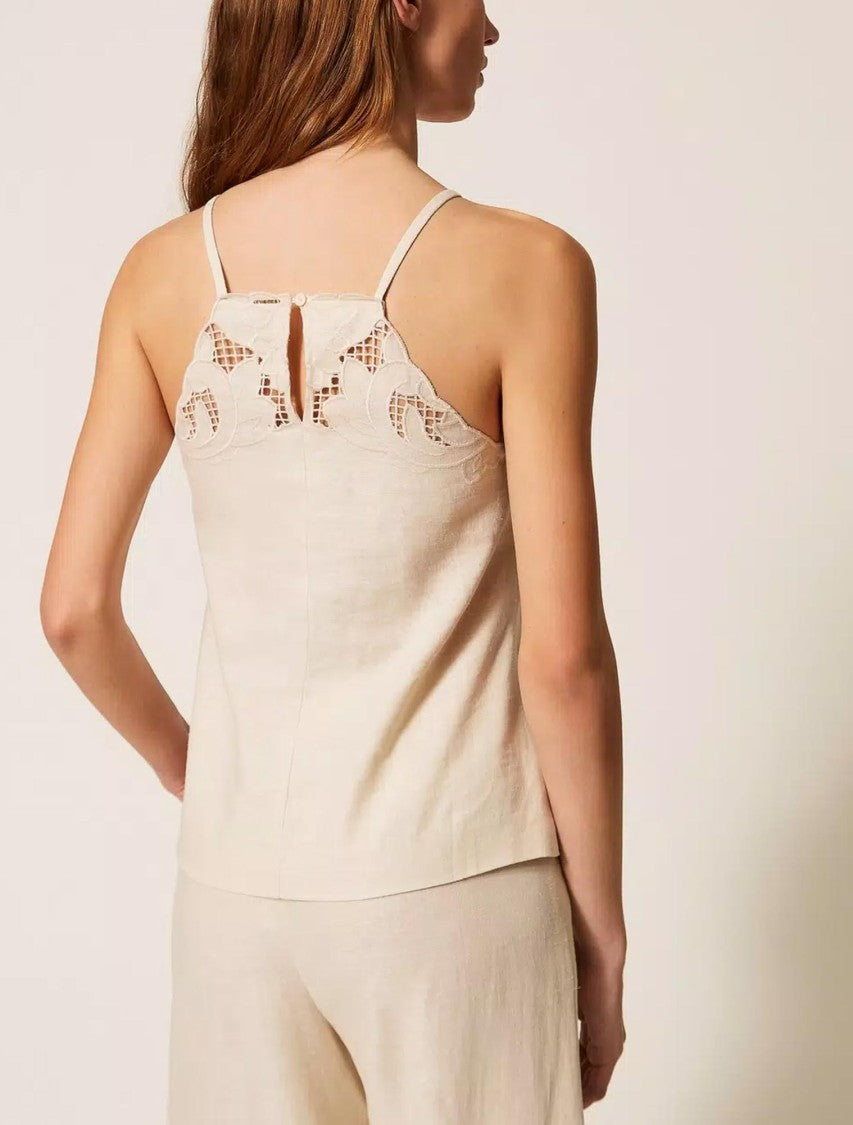 Twin-Set Sleeveless Top With Cut-Out Floral Embroidery