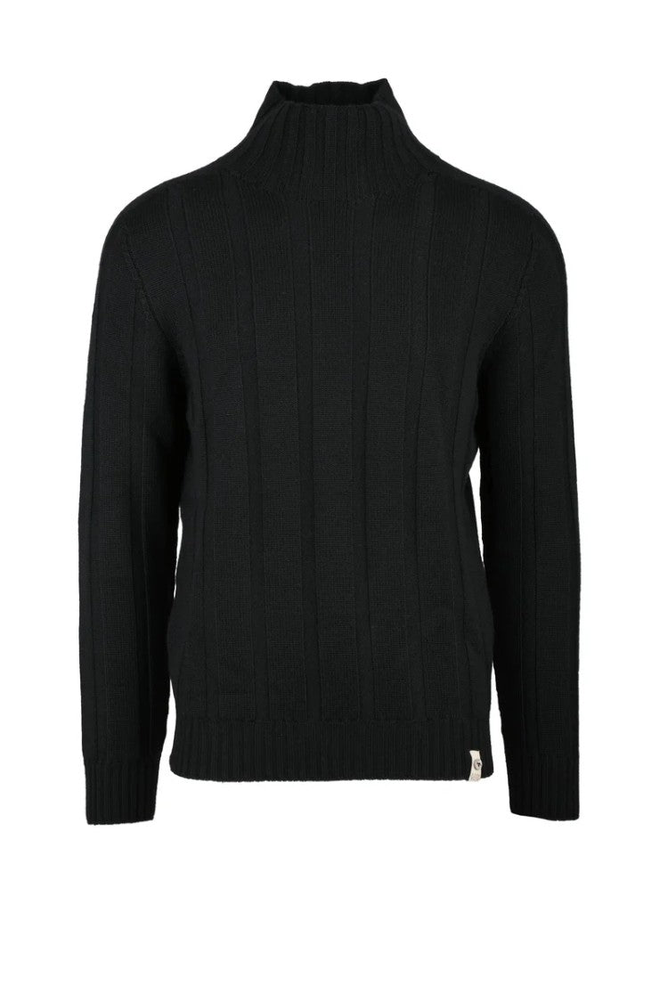 H953 Black Merino Wool Men's Mock Neck Sweater