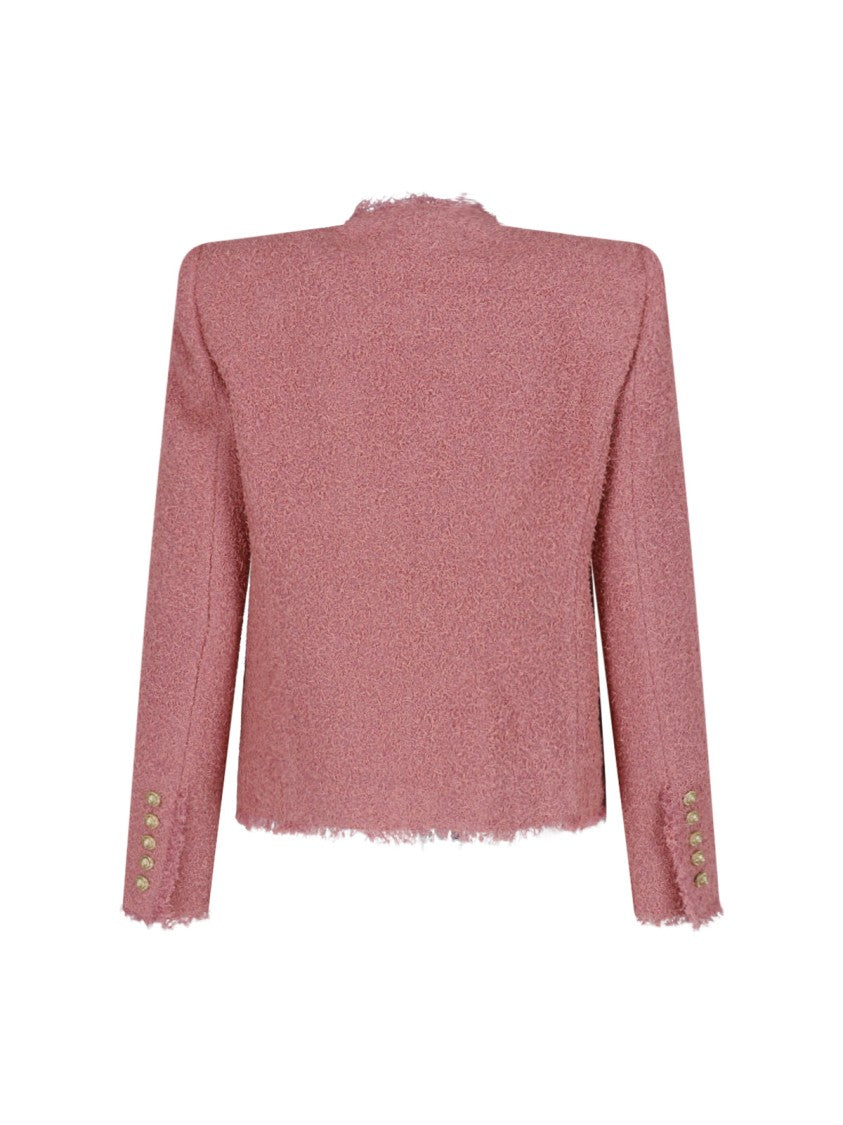 Balmain Pink Spencer Cropped Tweed Jewel Jacket