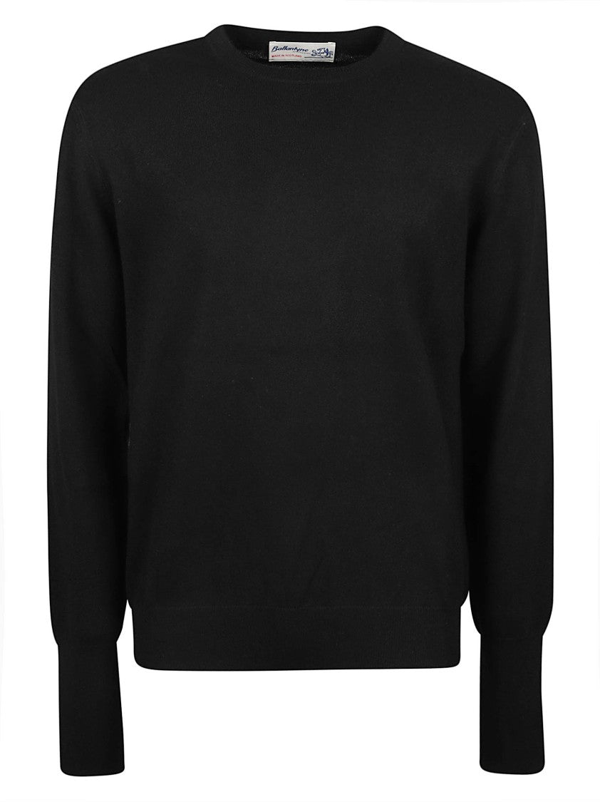 Ballantyne Plain Stitch Classic Crewneck Ribbed Cashmere Sweater