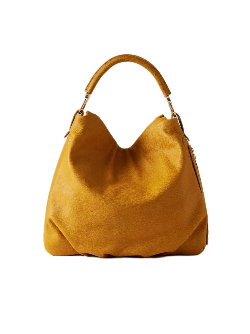 Borbonese Soft Slouchy Handbag With Rounded Silhouette And Gold Accents