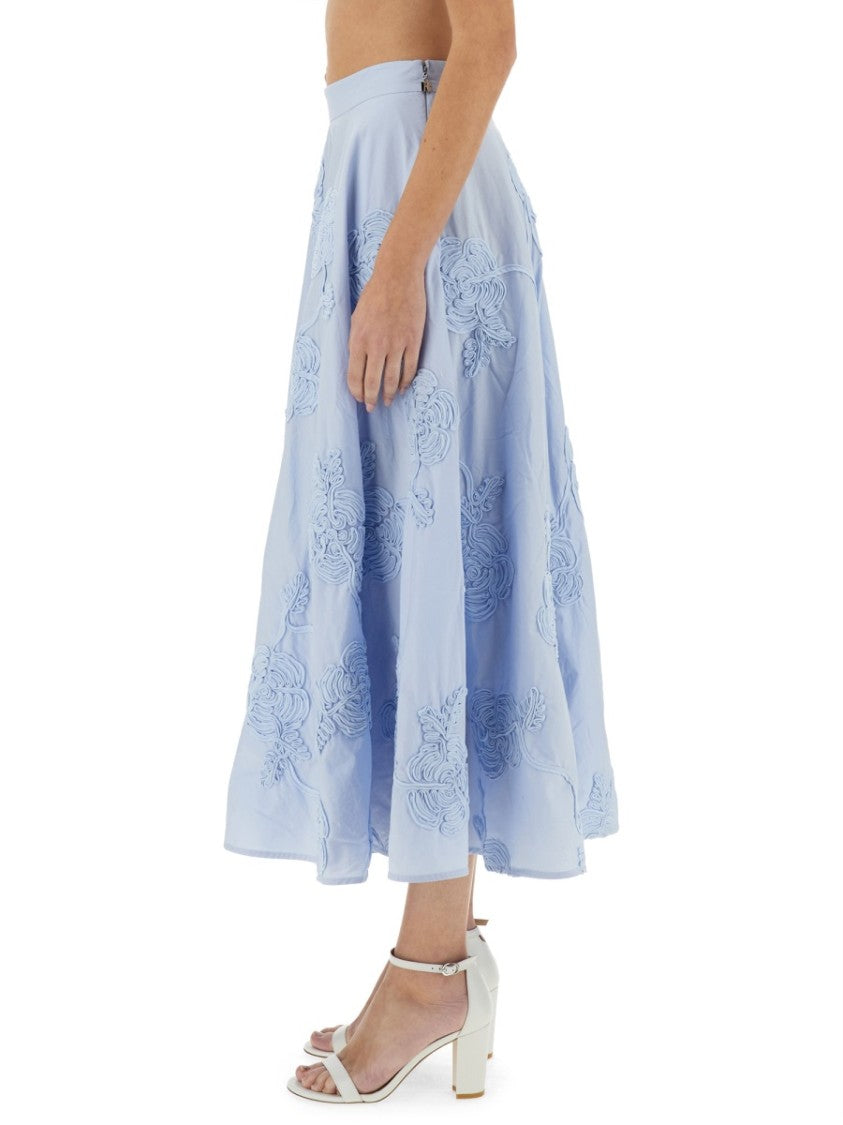Rotate Birger Christensen Intricately Embroidered Floral Midi Skirt With High Waist