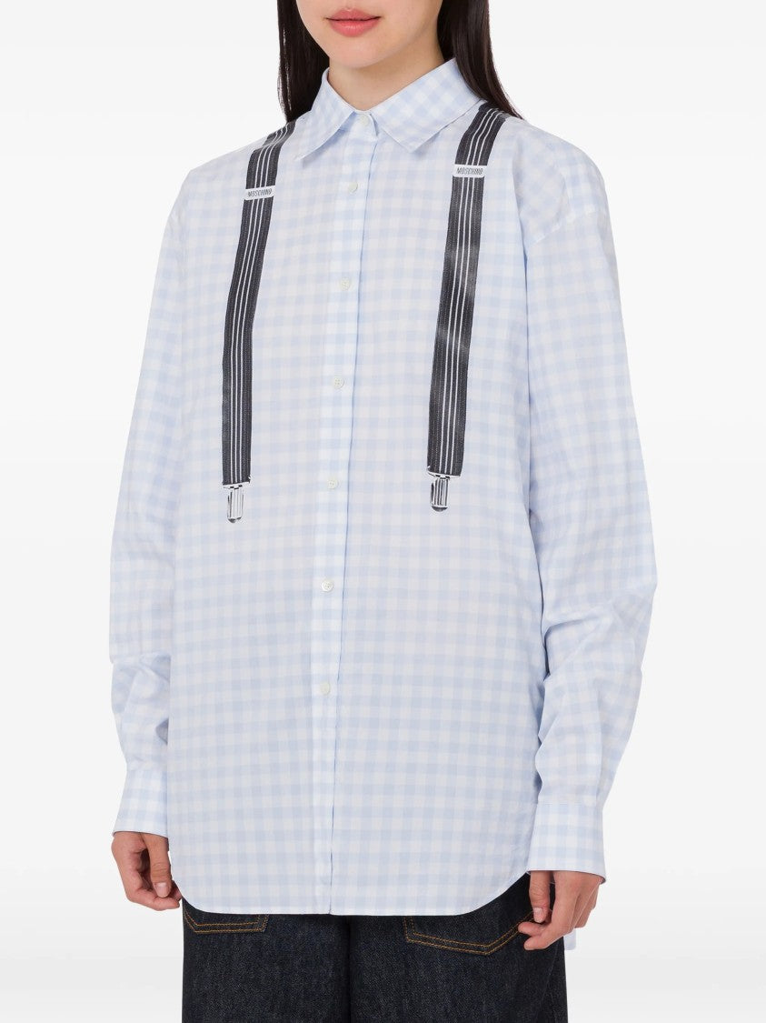 Moschino Light Blue Gingham Check Cotton Long-Sleeved Shirt
