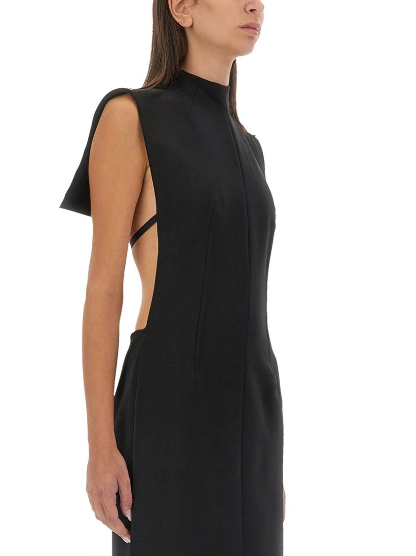 Sportmax Structured Black Midi Dress With High Neckline