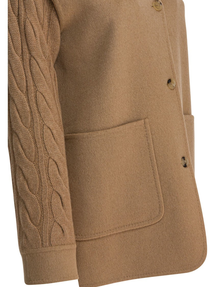 Max Mara Oversized Camel Coat With Cashmere Knit Panels