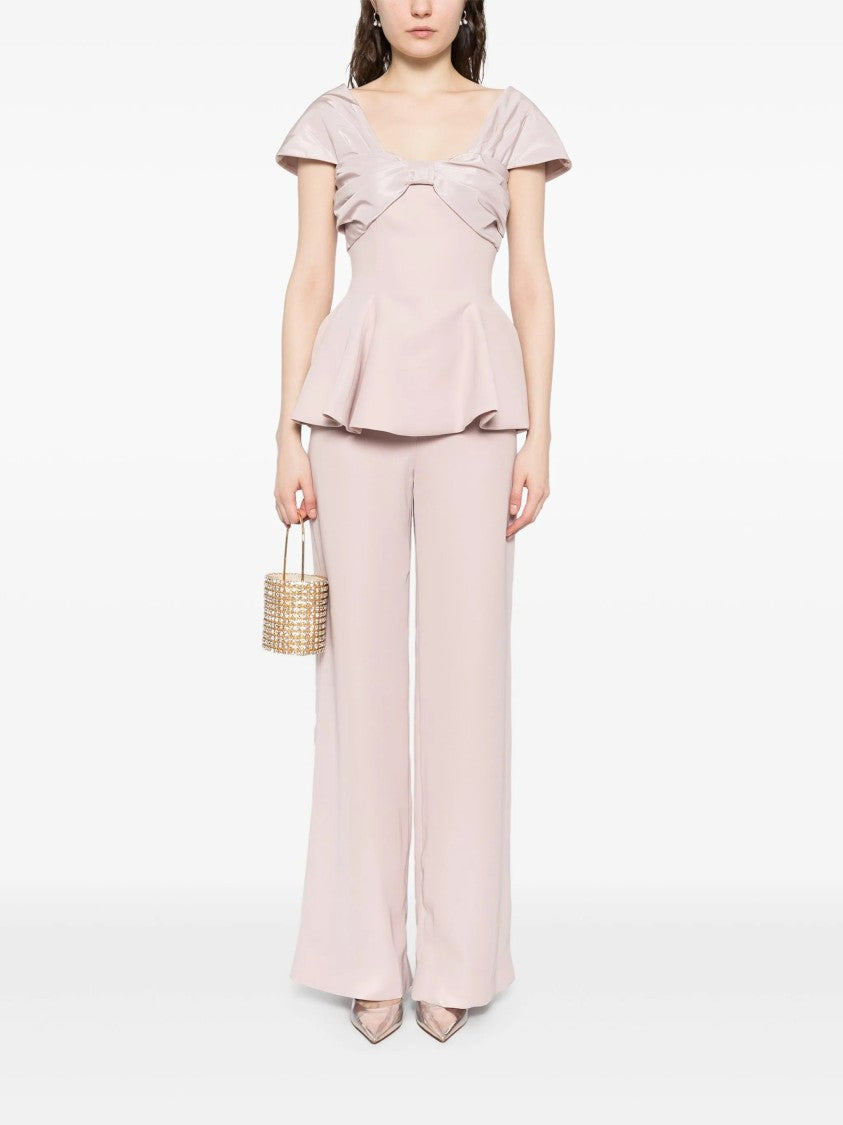 Saiid Kobeisy Draped Off-Shoulder Bow Top With Tailored Straight-Cut Pants